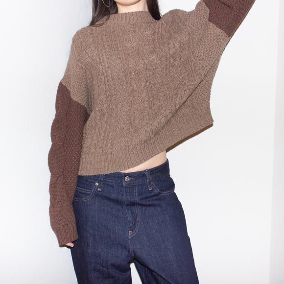 moussy vintage brown wool chunky cable knit oversized boxy fisherman sweater - Picture 1 of 10